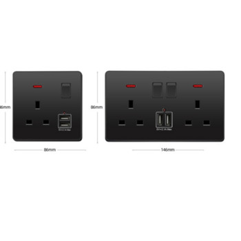 Depoguye 13A стенен контакт Обединеното кралство, 220V към USB щепсел, електрически стенен контакт с USB зарядно устройство, Черен панел за превключване на Обединеното кралство