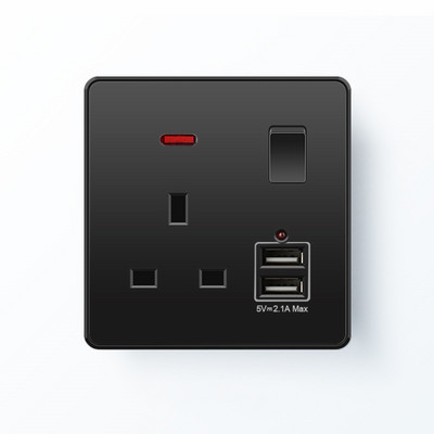 Depoguye 13A πρίζα uk, 220V σε πρίζα USB, Ηλεκτρική πρίζα τοίχου με φορτιστή USB, μαύρο UK Standard Switch Panel