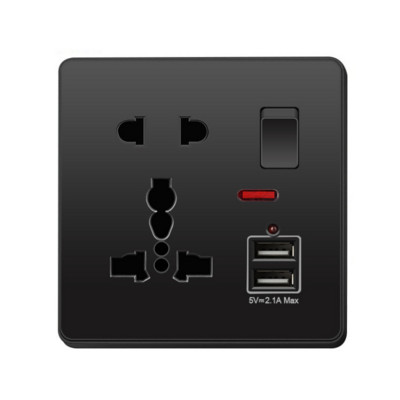 Depoguye 13A πρίζα uk, 220V σε πρίζα USB, Ηλεκτρική πρίζα τοίχου με φορτιστή USB, μαύρο UK Standard Switch Panel