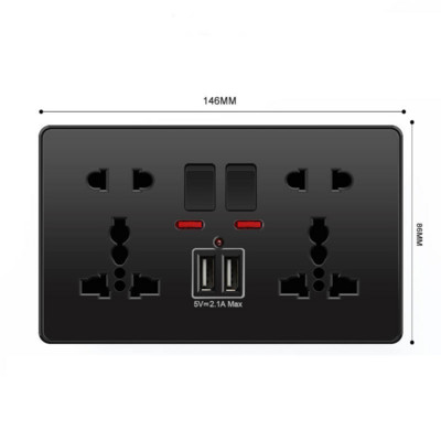 Depoguye 13A πρίζα uk, 220V σε πρίζα USB, Ηλεκτρική πρίζα τοίχου με φορτιστή USB, μαύρο UK Standard Switch Panel