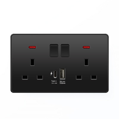Depoguye 13A πρίζα uk, 220V σε πρίζα USB, Ηλεκτρική πρίζα τοίχου με φορτιστή USB, μαύρο UK Standard Switch Panel