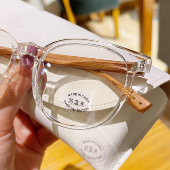 Очила Винтидж кръгла рамка Анти-синя светлина Жени Мъже Очила за компютърно четене Оптични очила Дървени крака Квадратни прозрачни очила