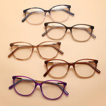 Дамски ацетатни рамки за очила Метални крака Модни цветни ръчно изработени очила Овални оптични диоптрични очила с пълна рамка BOA1276