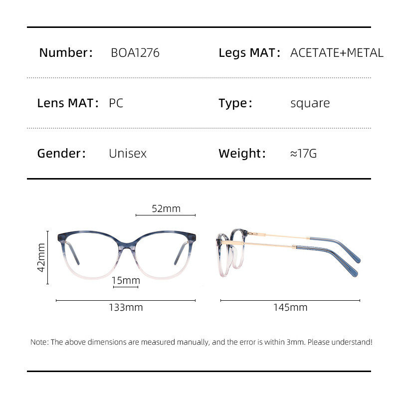 Ochelari din acetat pentru femei, cu rame, picioare din metal, ochelari colorați, lucrați manual, ovale, cu cadru complet, cu prescripție optică, BOA1276