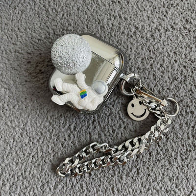 Χαριτωμένο 3D Cartoon Astronaut Ματ Βραχιόλι με μπρελόκ Bluetooth Ασύρματη θήκη ακουστικών για AirPods 2 1 Pro Box Κάλυμμα ακουστικών