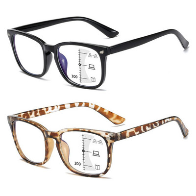 Square Progressive Multifocus Reading Glasses Anti Blue Light Presbyopic Glasses Spring Hinge Readers Far and Near Dual-use