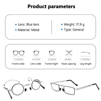 Φορητά αναδιπλούμενα γυαλιά ανάγνωσης ανδρικά μεταλλικά στρογγυλά τετράγωνα Anti Blue Light Γυαλιά γυαλιά Presbyopia Σκελετός διόπτρας +1,0 έως +4,0