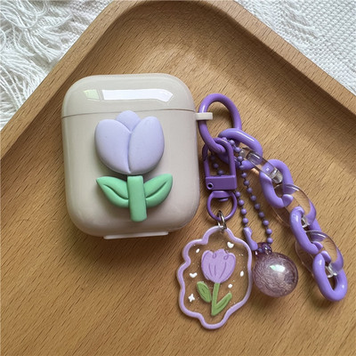 Korejska simpatična futrola u obliku srca za AirPods Pro 2. mekana TPU maska za AirPods 3 1 2 Kutija za punjenje slušalica s crtanim cvijetom i privjeskom za ključeve