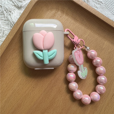 Korejska simpatična futrola u obliku srca za AirPods Pro 2. mekana TPU maska za AirPods 3 1 2 Kutija za punjenje slušalica s crtanim cvijetom i privjeskom za ključeve