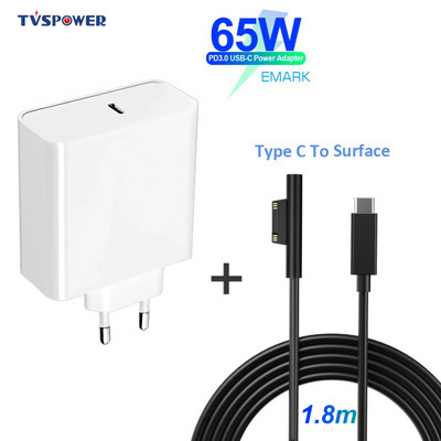 PD USB Type C зарядно за Microsoft Surface Pro 6/5/4/3 Go Book Tablet Compatible 15V/12V 4A 3A 2.58A 65W 44W PD кабел за зареждане