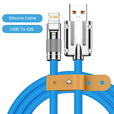 120 W 6A szupergyors töltő USB kábel iPhone Xiaomi Huawei Samsung folyékony szilikon gyorstöltő C típusú töltő adatvonalhoz