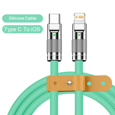 120 W 6A szupergyors töltő USB kábel iPhone Xiaomi Huawei Samsung folyékony szilikon gyorstöltő C típusú töltő adatvonalhoz