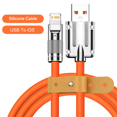 120 W 6A szupergyors töltő USB kábel iPhone Xiaomi Huawei Samsung folyékony szilikon gyorstöltő C típusú töltő adatvonalhoz