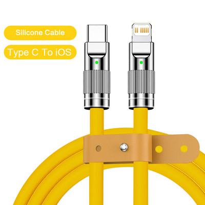 120 W 6A szupergyors töltő USB kábel iPhone Xiaomi Huawei Samsung folyékony szilikon gyorstöltő C típusú töltő adatvonalhoz