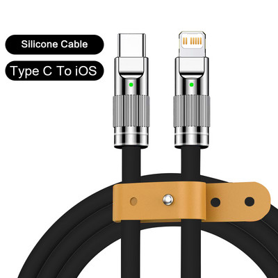 120 W 6A szupergyors töltő USB kábel iPhone Xiaomi Huawei Samsung folyékony szilikon gyorstöltő C típusú töltő adatvonalhoz