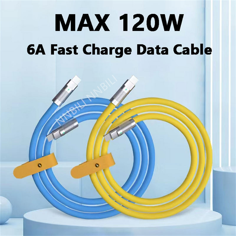 120 W 6A szupergyors töltő USB kábel iPhone Xiaomi Huawei Samsung folyékony szilikon gyorstöltő C típusú töltő adatvonalhoz