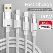 6A 100W 3 viename greito įkrovimo laidas, skirtas iPhone Huawei Micro USB Type C įkroviklio kabelis Keli USB prievadai Keli USB įkrovimo laidai