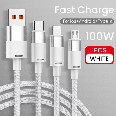 6A 100W 3 в 1 кабел за бързо зареждане за iPhone Huawei Micro USB Type C Кабел за зарядно устройство Мулти USB порт Множество USB кабел за зареждане