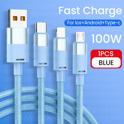 6A 100W 3 viename greito įkrovimo laidas, skirtas iPhone Huawei Micro USB Type C įkroviklio kabelis Keli USB prievadai Keli USB įkrovimo laidai