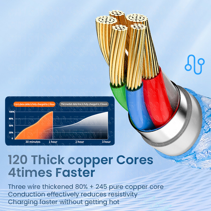6A 100W 3 viename greito įkrovimo laidas, skirtas iPhone Huawei Micro USB Type C įkroviklio kabelis Keli USB prievadai Keli USB įkrovimo laidai