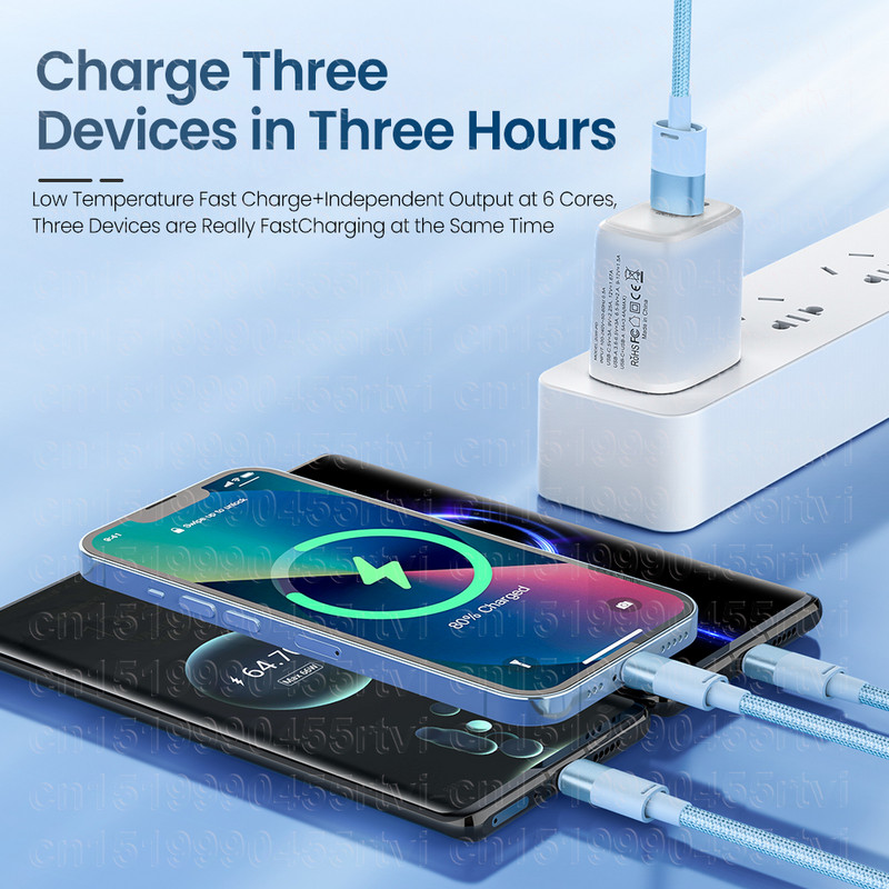 6A 100W 3 viename greito įkrovimo laidas, skirtas iPhone Huawei Micro USB Type C įkroviklio kabelis Keli USB prievadai Keli USB įkrovimo laidai