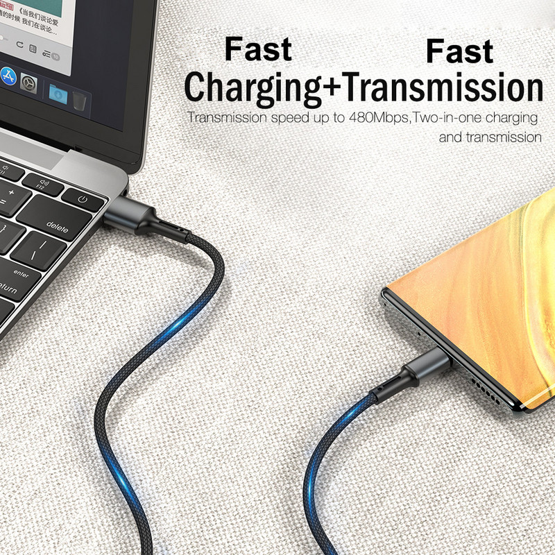 USB tipo C laidas, skirtas Xiaomi Huawei Samsung A50 A51 S9 S10 mobiliajam telefonui 3A greito įkrovimo trumpas laidas ilgas 2m 3m laidas duomenų įkroviklis USBC