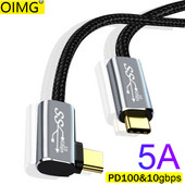 5A USB Type C 3.1 PD100W Γρήγορη φόρτιση Τύπος C Άνδρας Θηλυκό 90 Γωνιακό Καλώδιο USB C Καλώδιο επέκτασης Γρήγορη φόρτιση με γωνιακά καλώδια