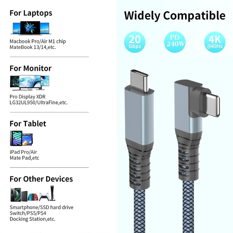 Καλώδιο USB 3.2 Type C 240W 5A Καλώδιο γρήγορης φόρτισης Ανθεκτικό καλώδιο φόρτισης USB C σε USB C για A10E A11 A20 A30 B36A
