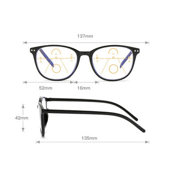Ретро прогресивни мултифокални очила за четене Дамски големи рамки против сини лъчи Защита на очите Пресбиопични очила +1,0 до +4,0 очки