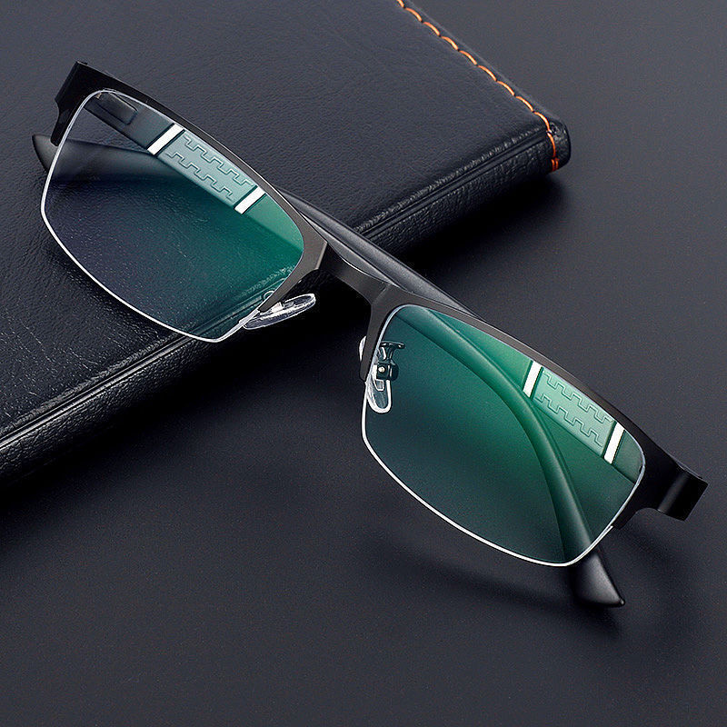 Meeste sinised valgust blokeerivad lugemisprillid Vintage Retro metallist poolraamiga prillid Unisex klassikalised äriprillid Presbyopia