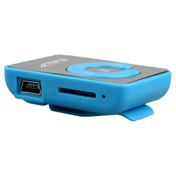 Hot-mini Mirror Clip USB Digital Mp3 Music Player Υποστήριξη 8GB SD TF Card Blue