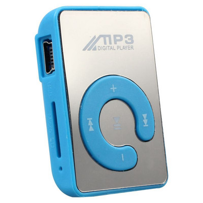 Hot-mini Mirror Clip USB Digital Mp3 Music Player Υποστήριξη 8GB SD TF Card Blue