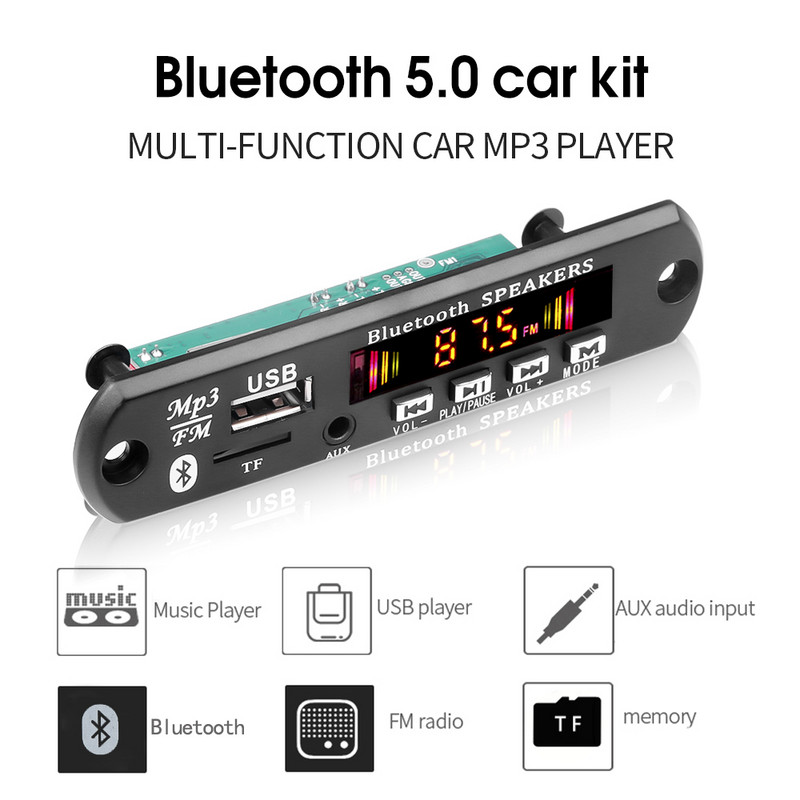 DC 5V 6W pojačalo DIY ploča MP3 dekodera Bluetooth 5.0 MP3 player za automobil USB modul za snimanje FM AUX radio za zvučnik Handsfree