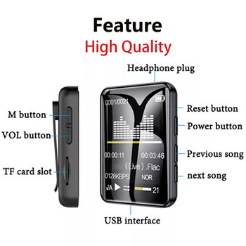 Нов MP3 плейър Bluetooth 5.0 цял екран Walkman Преносим спортен музикален плейър Mp4 видео плейър FM/E-book/Рекордер Mp3 плейър