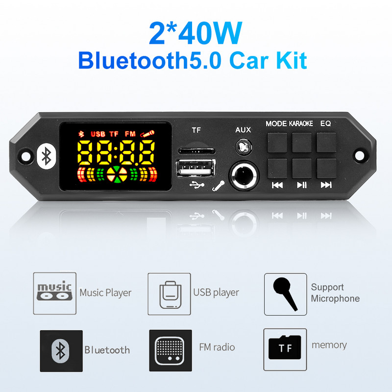 Brīvroku MP3 dekodera plate 80W pastiprinātājs Bluetooth 5.0 MP3 atskaņotājs 12V 24V auto FM radio modulis TF USB ar mikrofona vadību