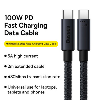 Baseus USB кабел PD 100W USB C към Type C Кабел за бързо зареждане за Xiaomi Samsung MacBook iPad 5A Кабел за мобилен телефон USB кабел TypeC