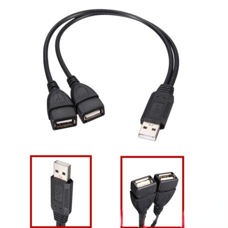 USB 2.0 A 1 dugasz és 2 dupla USB csatlakozó adatelosztó tápadapter Y osztó USB töltő tápkábel kábel hosszabbító kábel