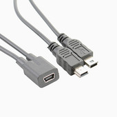 Mini USB 5 kontaktų lizdas į mini USB 5 kontaktų kištukas + mikro USB kištukas Y skirstytuvas 1 į 2 keitiklio įkrovimo laidas 30 cm