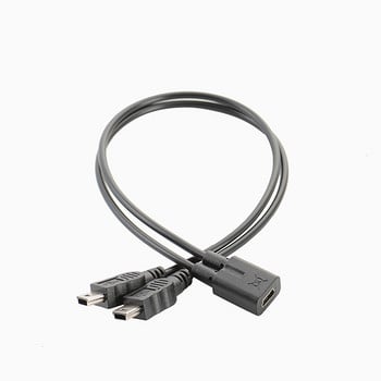 Mini USB 5Pin Female към Mini Usb 5pin Male + Micro USB Male Y сплитер 1 към 2 конвертор кабел за зареждане 30CM