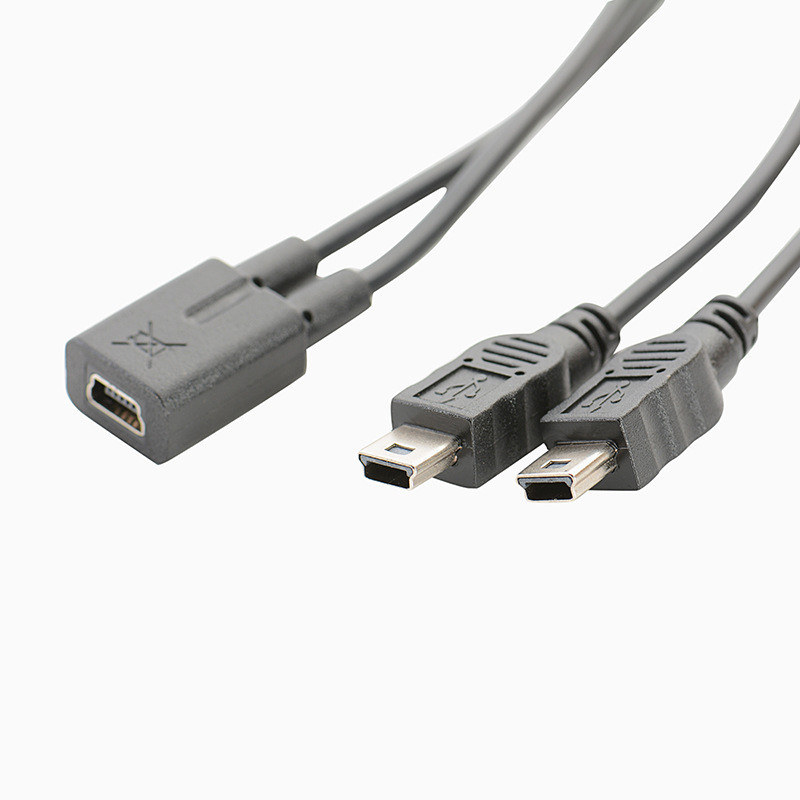 Mini USB 5 kontaktų lizdas į mini USB 5 kontaktų kištukas + mikro USB kištukas Y skirstytuvas 1 į 2 keitiklio įkrovimo laidas 30 cm