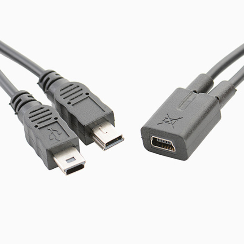 Mini USB 5 kontaktų lizdas į mini USB 5 kontaktų kištukas + mikro USB kištukas Y skirstytuvas 1 į 2 keitiklio įkrovimo laidas 30 cm