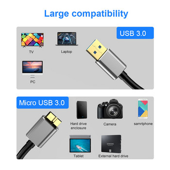 Кабел за твърд диск USB към Micro B кабел за пренос на данни Кабел за зарядно устройство за твърд диск WD Seagate HDD Samsung USB 3.0 Micro B кабел за данни