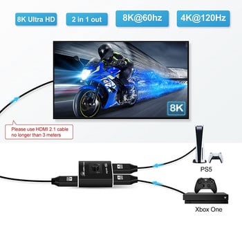 HDMI-съвместим 2.1 превключвател 8K@60Hz 4K@120Hz HD превключвател 2 порта двупосочен 2в1 или 1 в2 превключвател селектор 48Gbps за PS5 Xbox