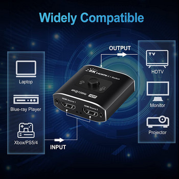 Συμβατός με HDMI 2.1 Switch 8K@60Hz 4K@120Hz HD Switch 2 Port Bi-Directional 2in 1 or 1 in2 Switcher Selector 48Gbps για PS5 Xbox