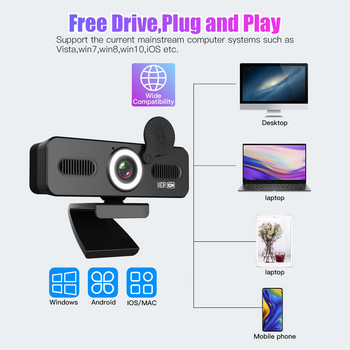 Κάμερα Web 1080P HD Web Κάμερα υπολογιστή με μικρόφωνο USB PC Web Camera ευρείας γωνίας 120 μοιρών με μονάδα δίσκου χωρίς φως