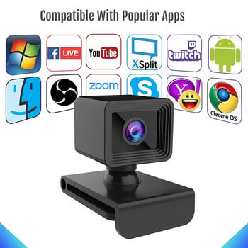 Webcam 1080p Full HD Κάμερα, αισθητήρας CMOS, USB 2.0, με μικρόφωνο για επιτραπέζιο φορητό υπολογιστή, 2MP, ανάλυση 1920x1080 pixels