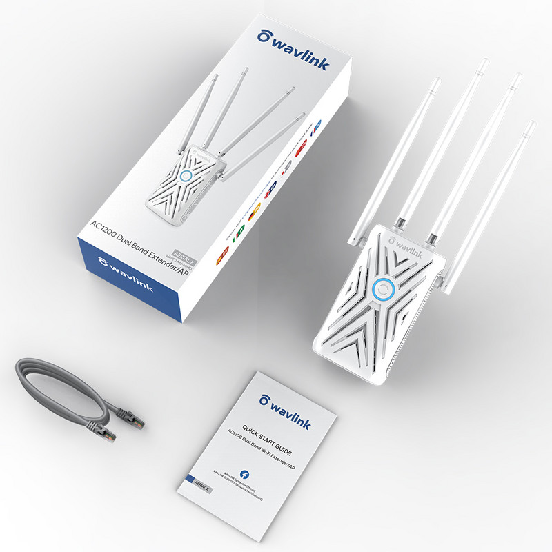 1200Mbps WiFi kartotuvo plėstuvas dviejų juostų WiFi signalo stiprintuvas 2,4G ir 5G ilgo nuotolio signalo kartotuvas 4 × 5 Dbi antenų prieigos taškas