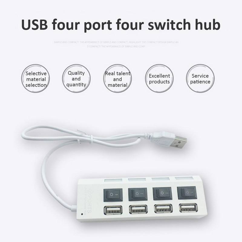 RYRA USB 2.0 šakotuvas USB šakotuvas 2.0 kelių USB skirstytuvo šakotuvas Naudokite maitinimo adapterį 4/7 prievadų kelių plėstuvo 2.0 USB šakotuvas su jungikliu kompiuteriui