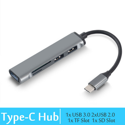 C tipo stebulės USB koncentratorius USB 3.0 USB 2.0 TF / SD 5 prievadų kelių skirstytuvas OTG, skirtas Lenovo HUAWEI Xiaomi aliuminio lydinio USB 3.0 šakotuvui asmeniniam kompiuteriui