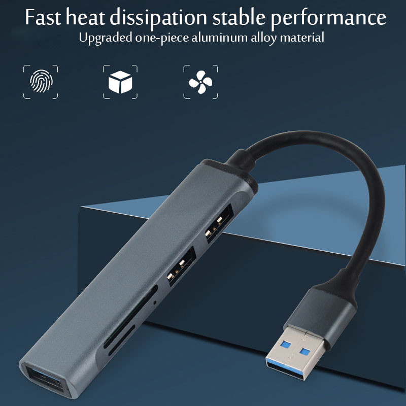 C tipo stebulės USB koncentratorius USB 3.0 USB 2.0 TF / SD 5 prievadų kelių skirstytuvas OTG, skirtas Lenovo HUAWEI Xiaomi aliuminio lydinio USB 3.0 šakotuvui asmeniniam kompiuteriui